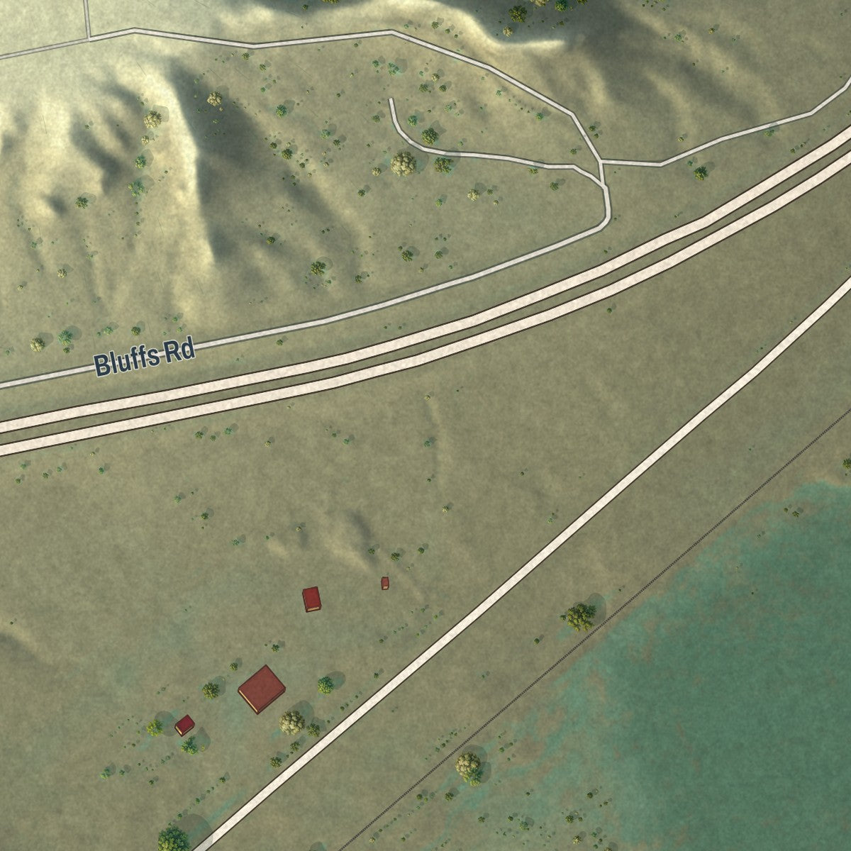 Second close-up of the map of Chugwater, Wyoming print showing more streets and buildings