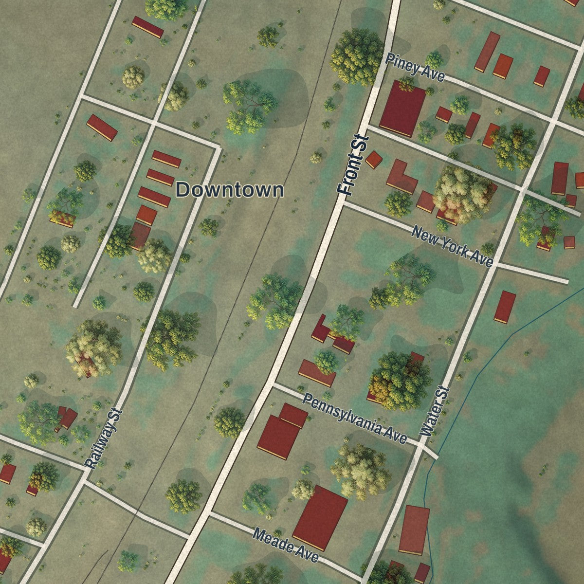 Close-up of the map of Clearmont, Wyoming print showing street and building detail