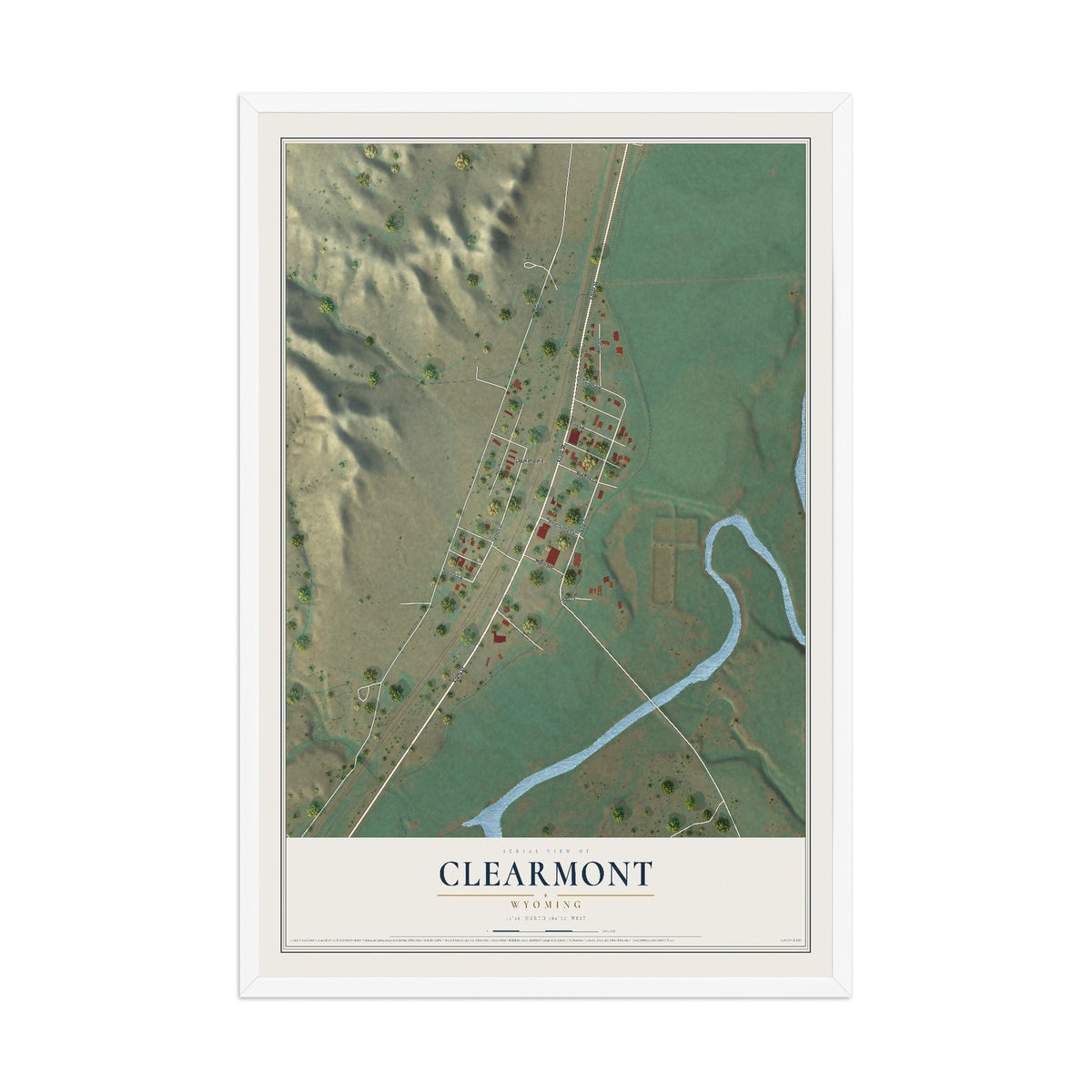 Map of Clearmont, Wyoming, 12 x 18 inch print in a white wood frame