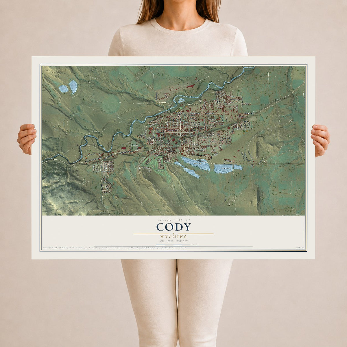 Map of Cody, Wyoming, 24 x 36 inch unframed archival matte print