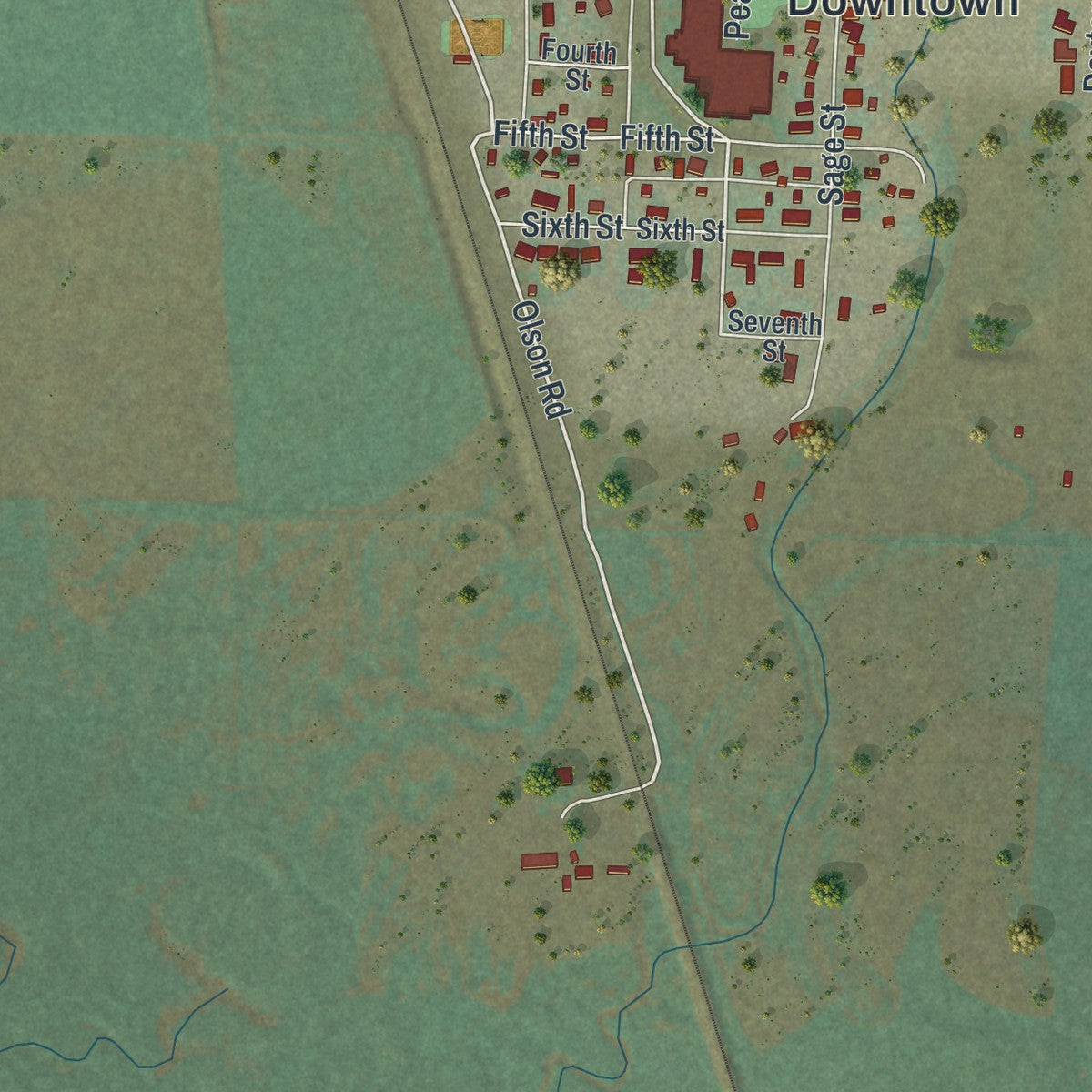 Second close-up of the map of Cokeville, Wyoming print showing more streets and buildings