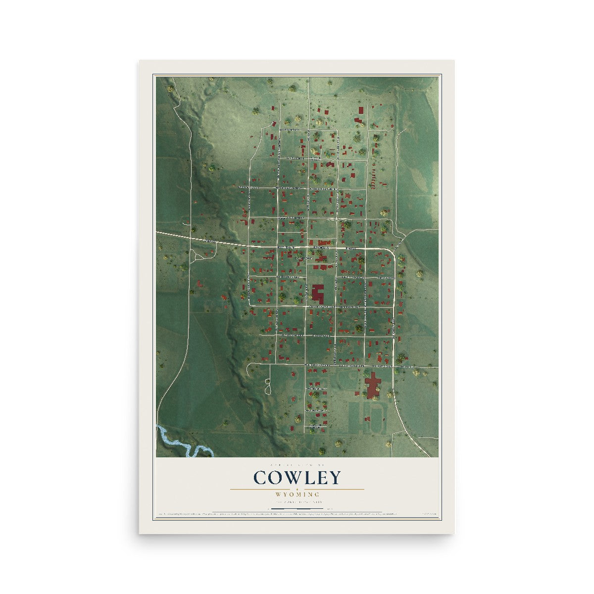 Map of Cowley, Wyoming, 12 x 18 inch unframed archival matte print