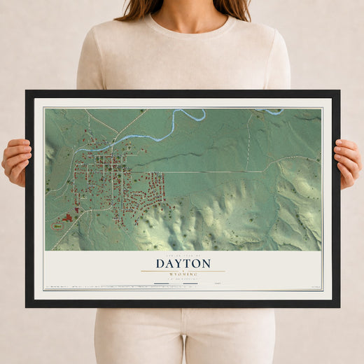 Map of Dayton, Wyoming, 12 x 18 inch print in a black wood frame