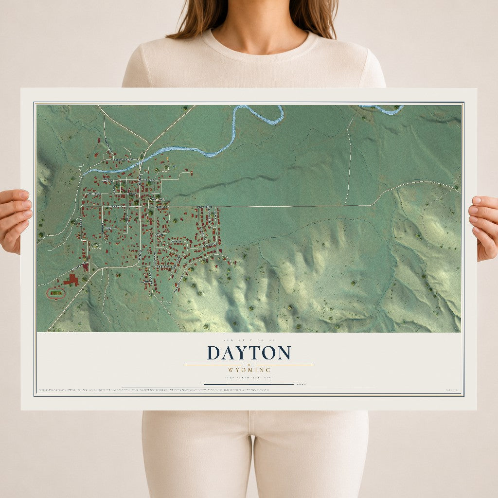 Map of Dayton, Wyoming, 18 x 24 inch unframed archival matte print