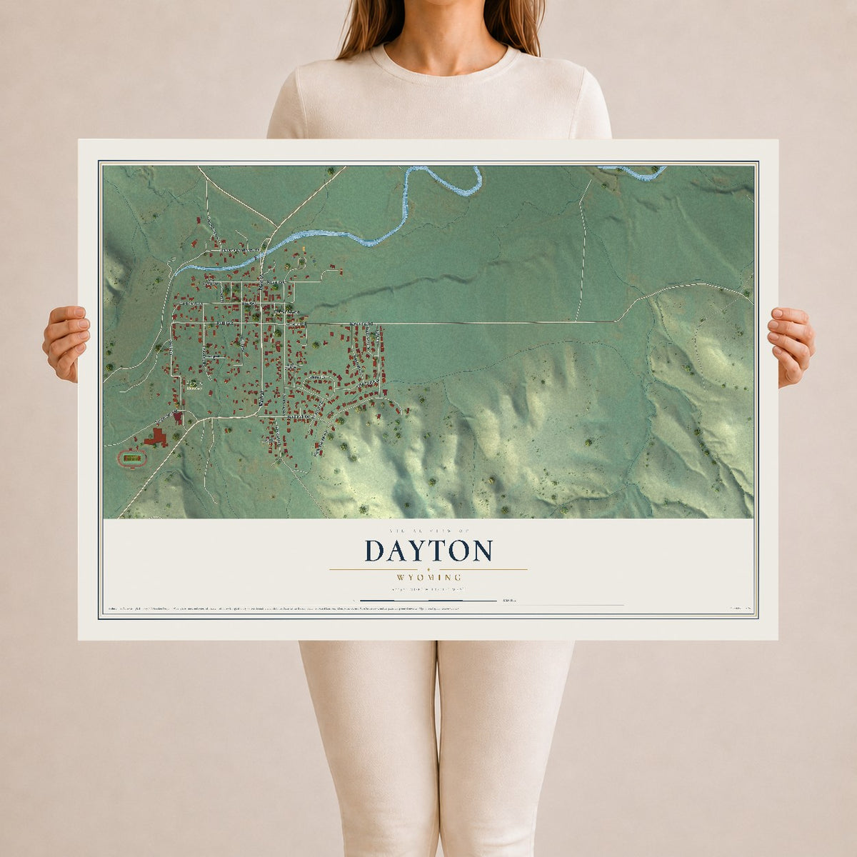 Map of Dayton, Wyoming, 24 x 36 inch unframed archival matte print