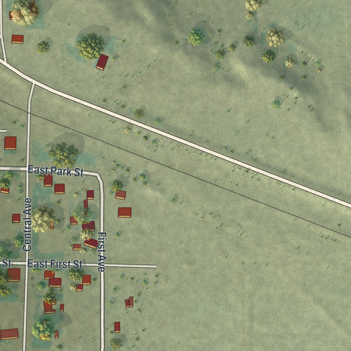 Second close-up of the map of Deaver, Wyoming print showing more streets and buildings