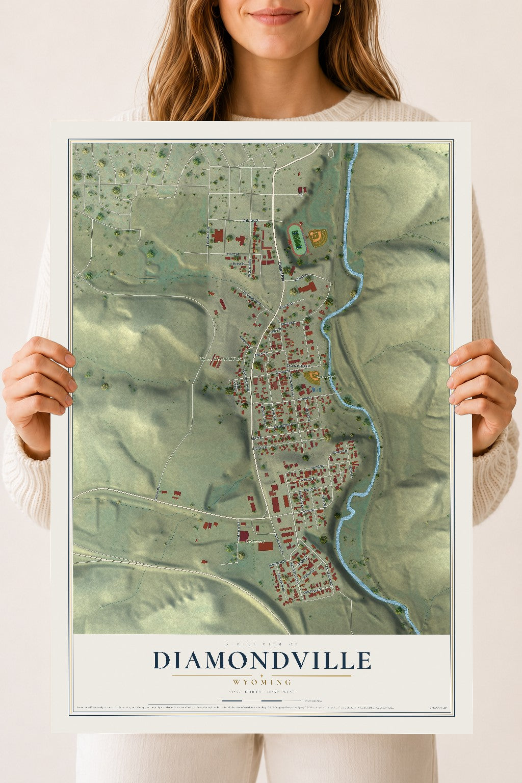 Map of Diamondville, Wyoming, 18 x 24 inch unframed archival matte print