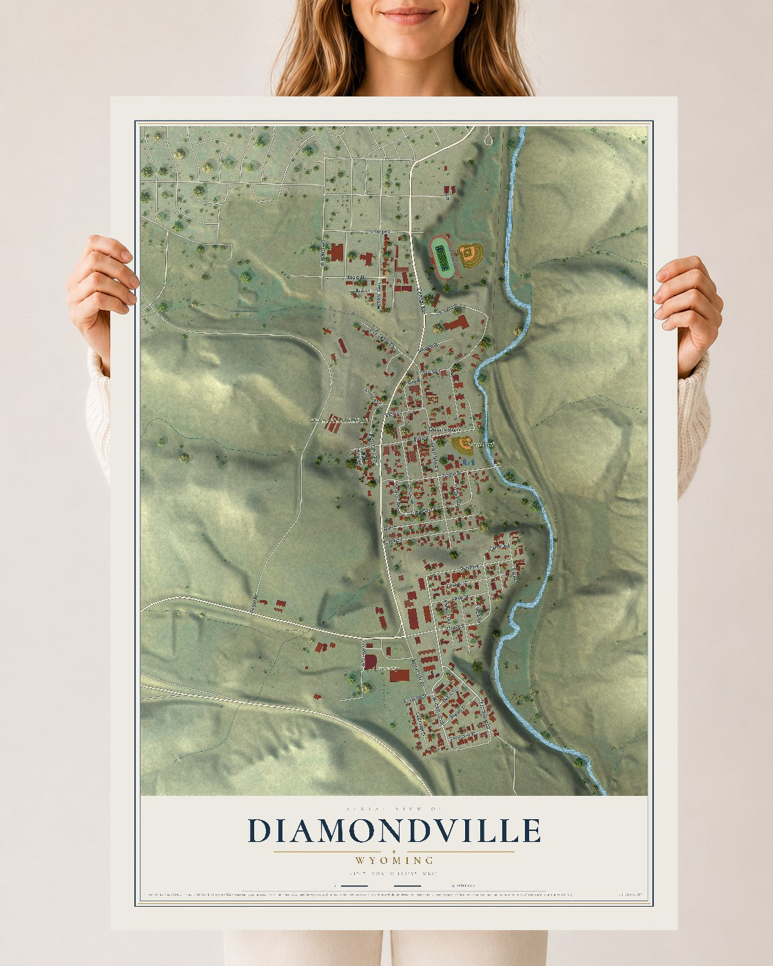Map of Diamondville, Wyoming, 24 x 36 inch unframed archival matte print