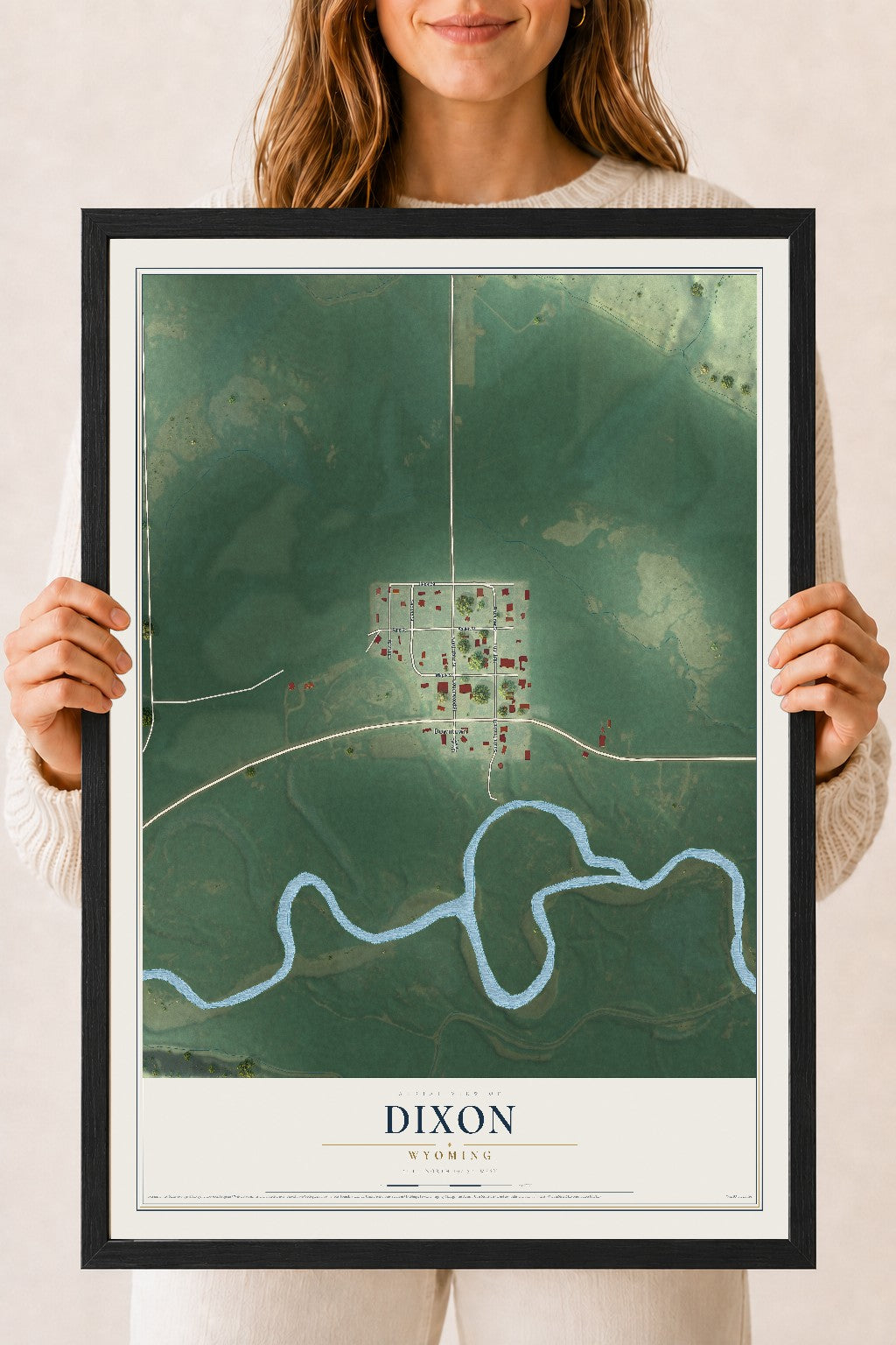 Map of Dixon, Wyoming, 18 x 24 inch print in a black wood frame