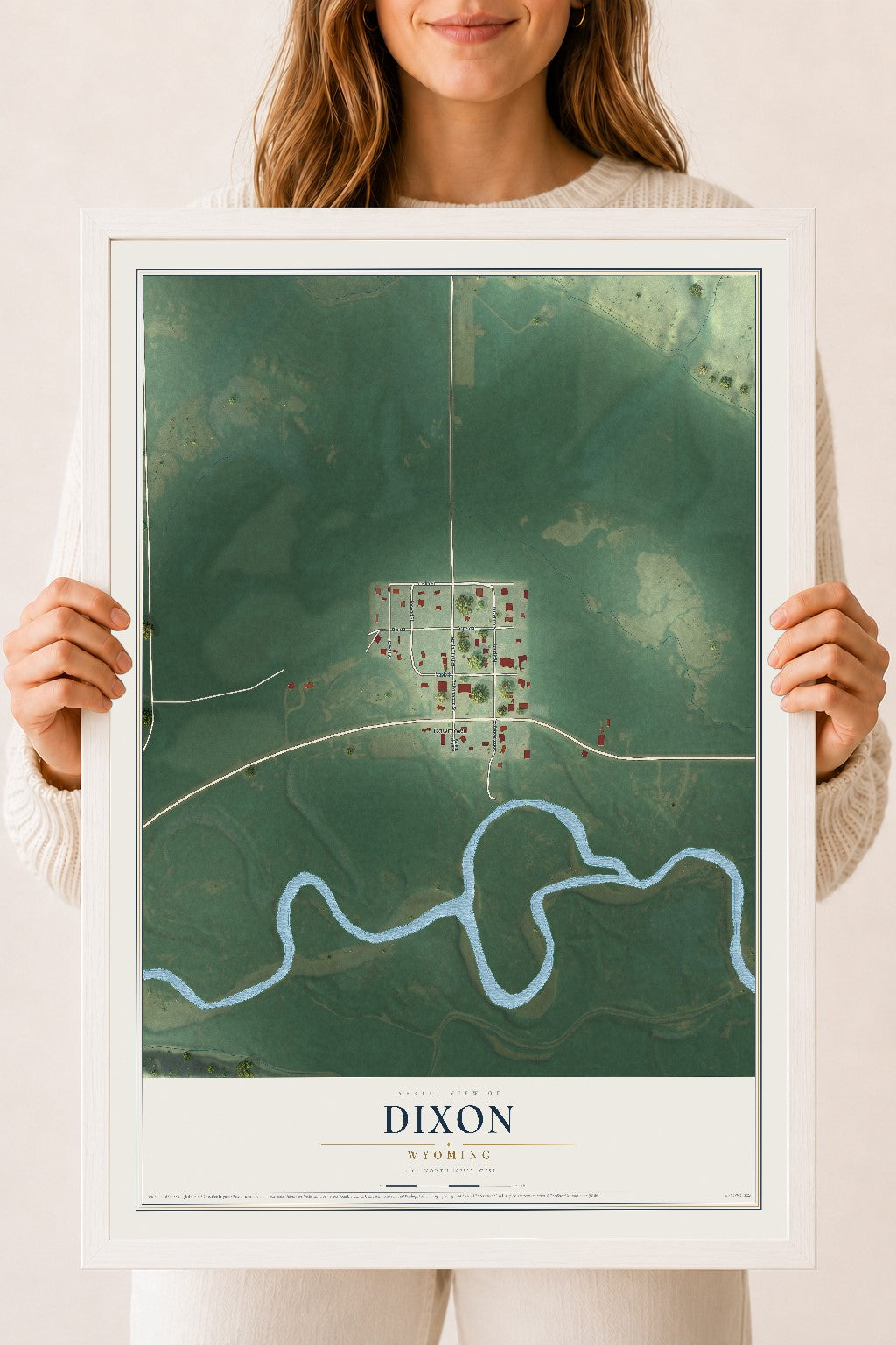 Map of Dixon, Wyoming, 18 x 24 inch print in a white wood frame