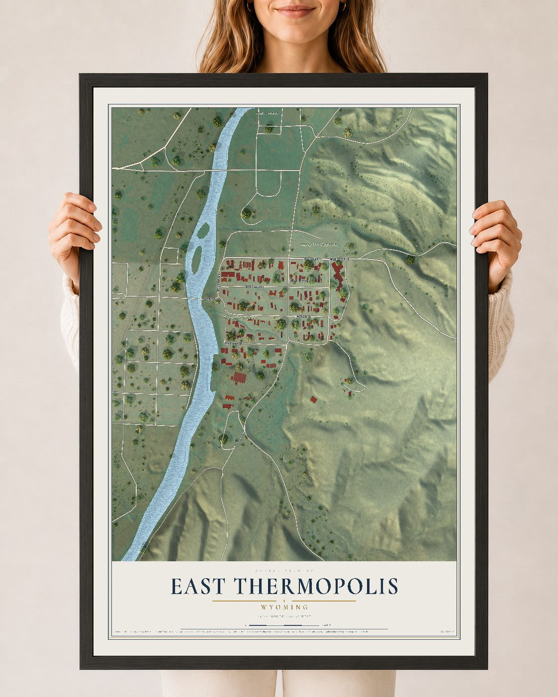 Map of East Thermopolis, Wyoming, 24 x 36 inch print in a black wood frame