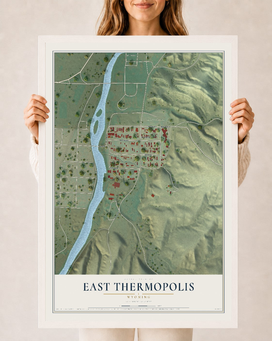 Map of East Thermopolis, Wyoming, 24 x 36 inch print in a white wood frame