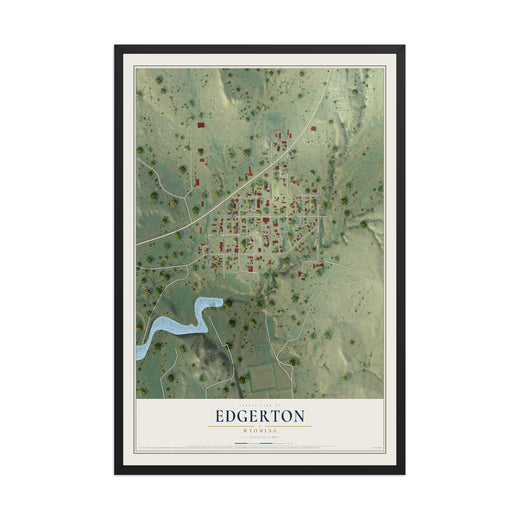 Map of Edgerton, Wyoming, 12 x 18 inch print in a black wood frame
