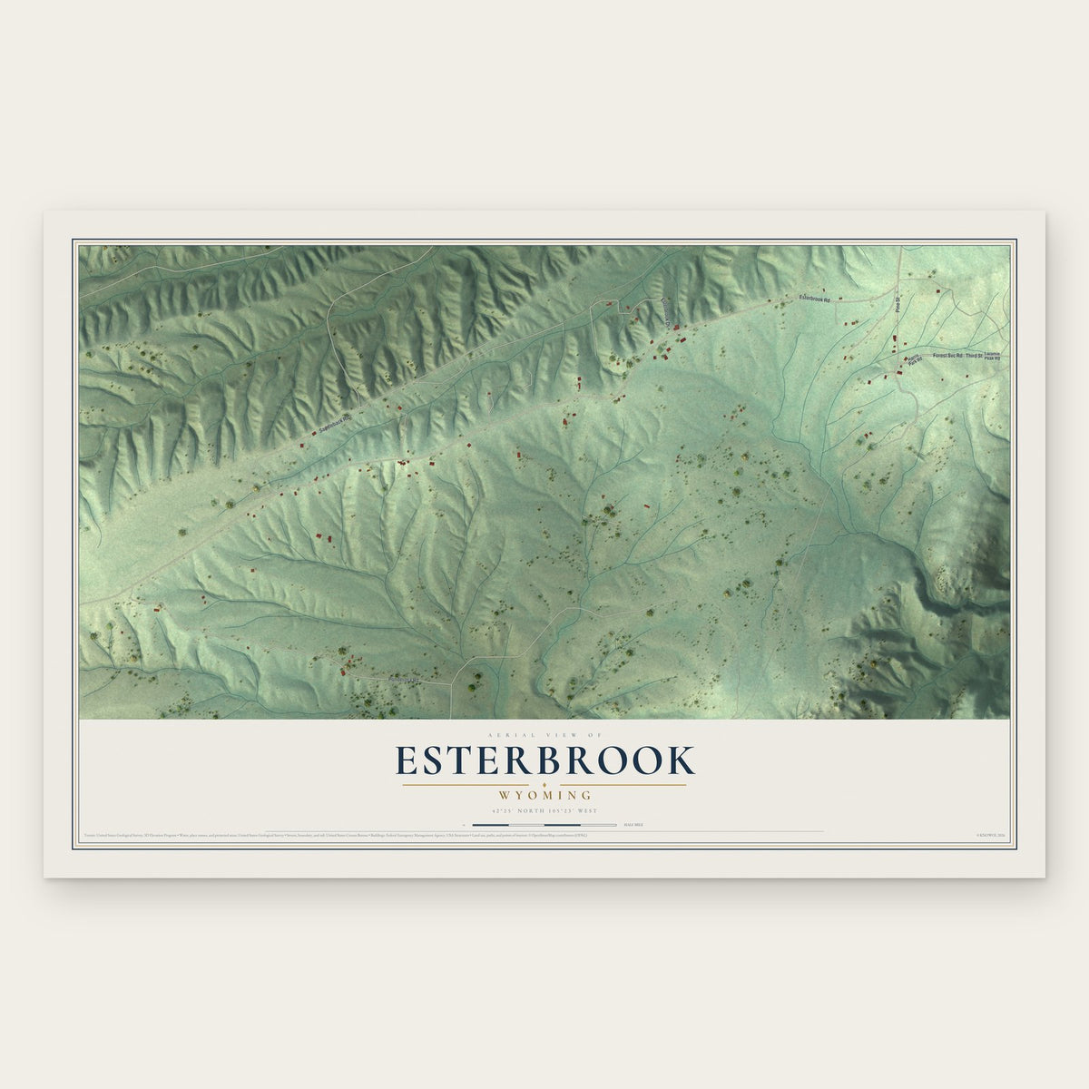 Esterbrook, Wyoming map print, the full design