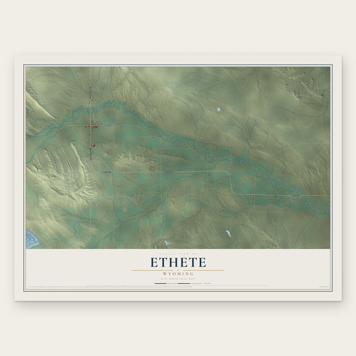 Ethete, Wyoming map print, the full design