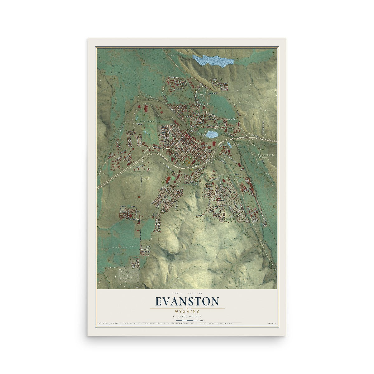 Map of Evanston, Wyoming, 12 x 18 inch unframed archival matte print