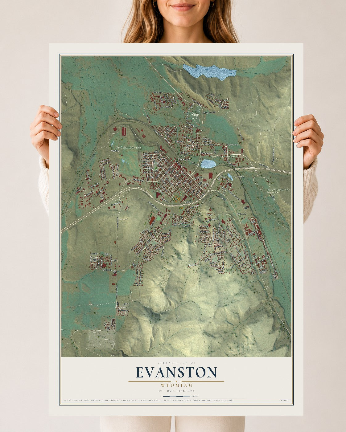 Map of Evanston, Wyoming, 24 x 36 inch unframed archival matte print