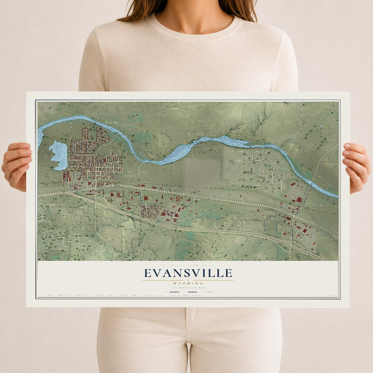 Map of Evansville, Wyoming, 12 x 18 inch unframed archival matte print