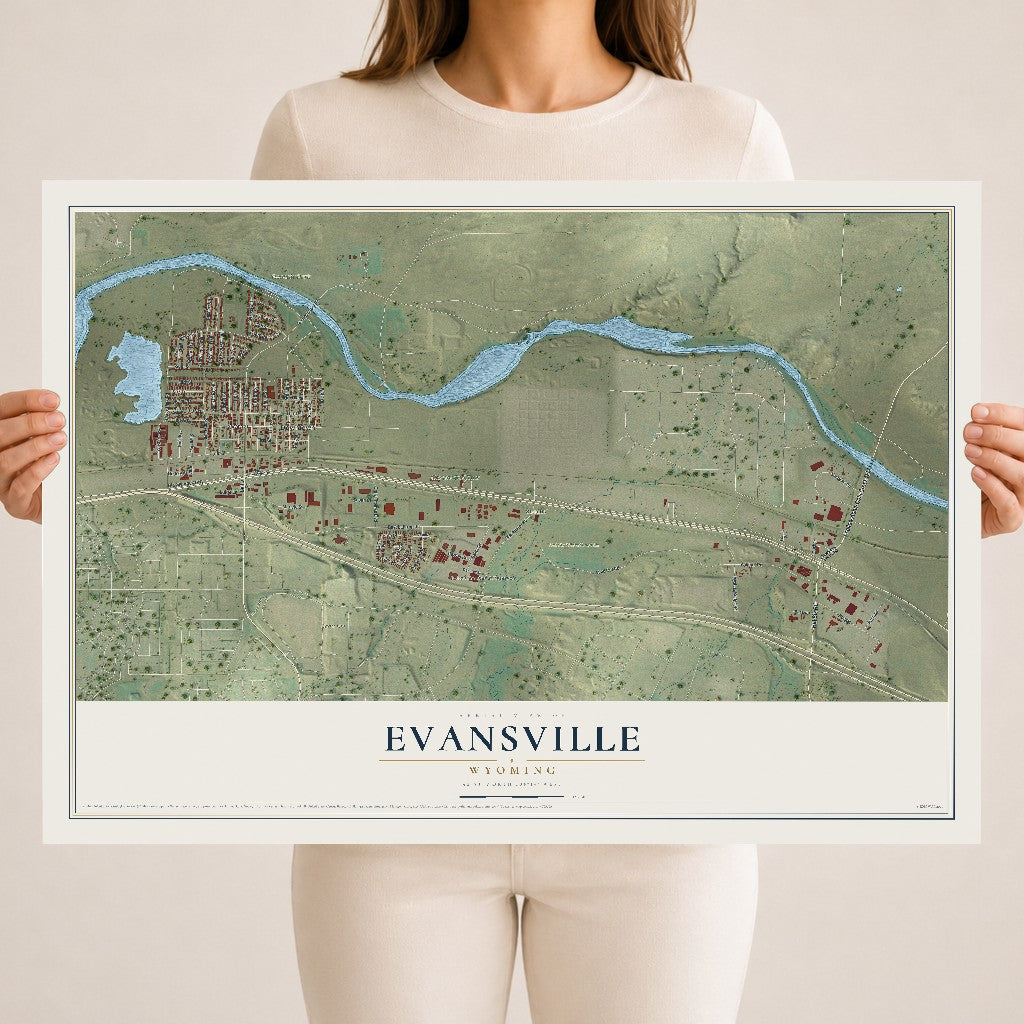 Map of Evansville, Wyoming, 18 x 24 inch unframed archival matte print