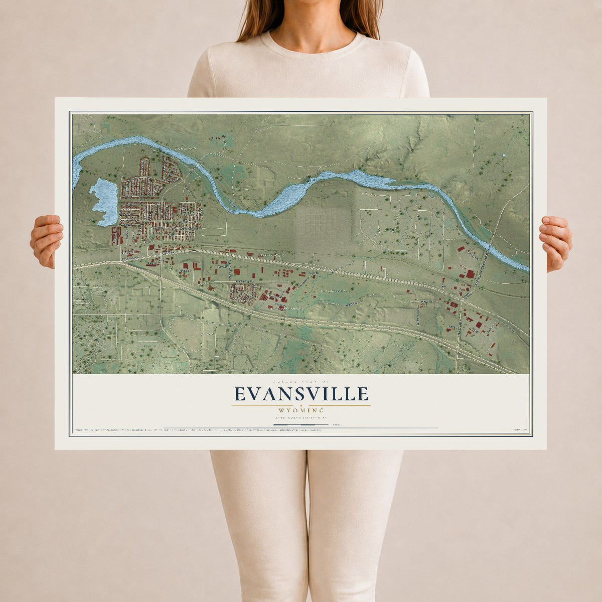 Map of Evansville, Wyoming, 24 x 36 inch unframed archival matte print
