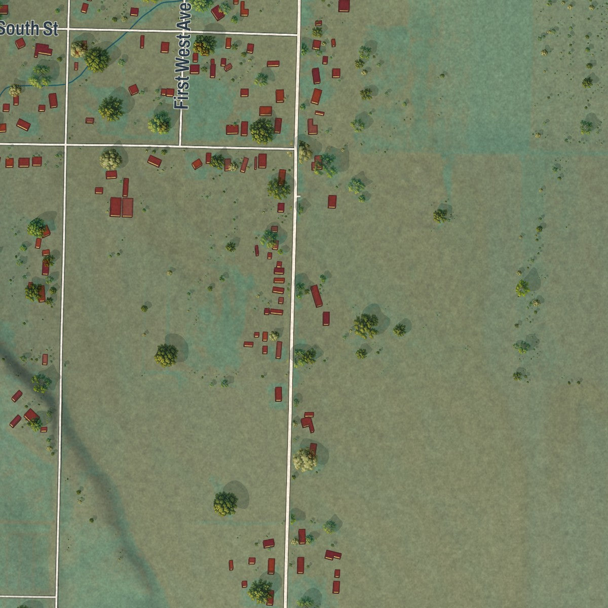 Close-up of the map of Fairview, Wyoming print showing street and building detail
