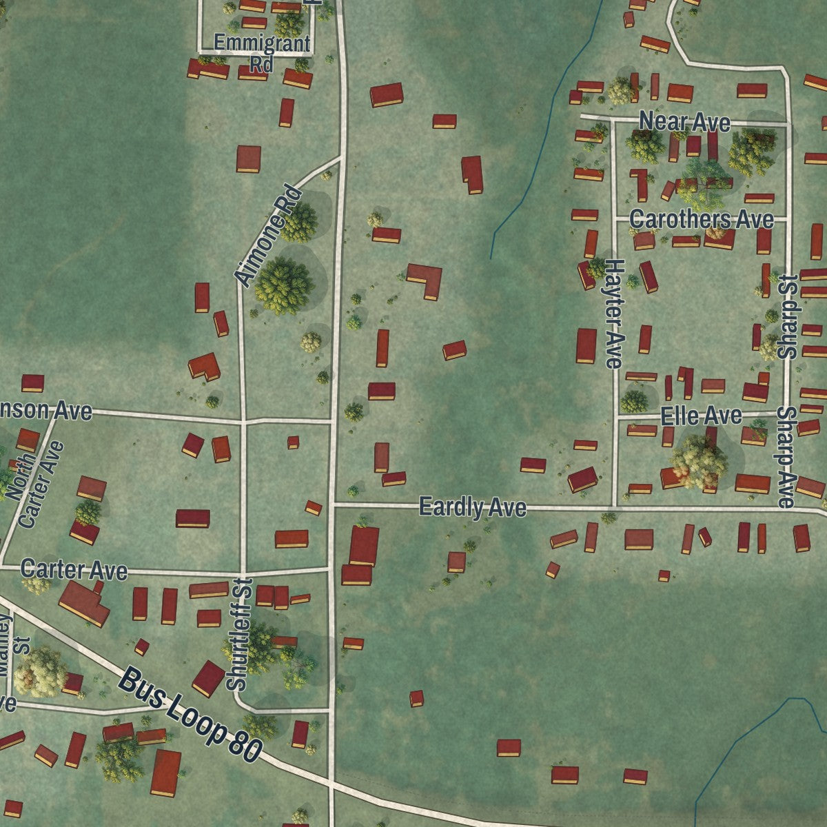 Close-up of the map of Fort Bridger, Wyoming print showing street and building detail