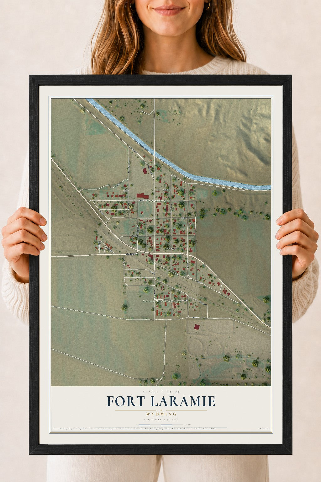 Map of Fort Laramie, Wyoming, 18 x 24 inch print in a black wood frame