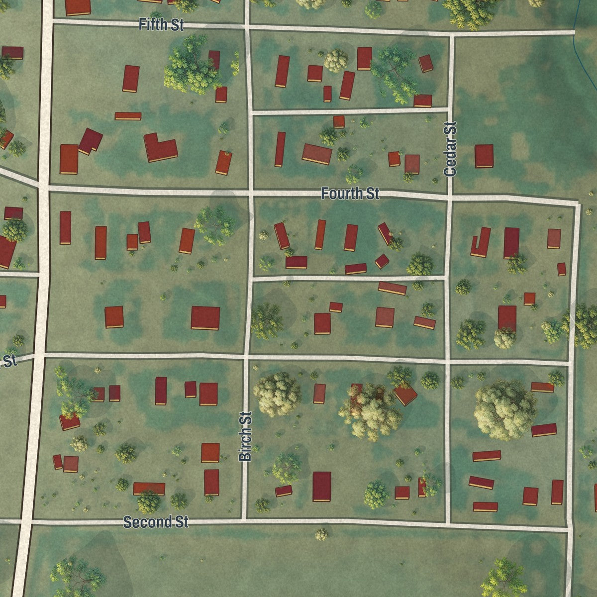 Close-up of the map of Frannie, Wyoming print showing street and building detail