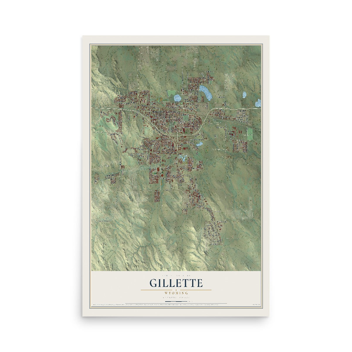 Map of Gillette, Wyoming, 12 x 18 inch unframed archival matte print