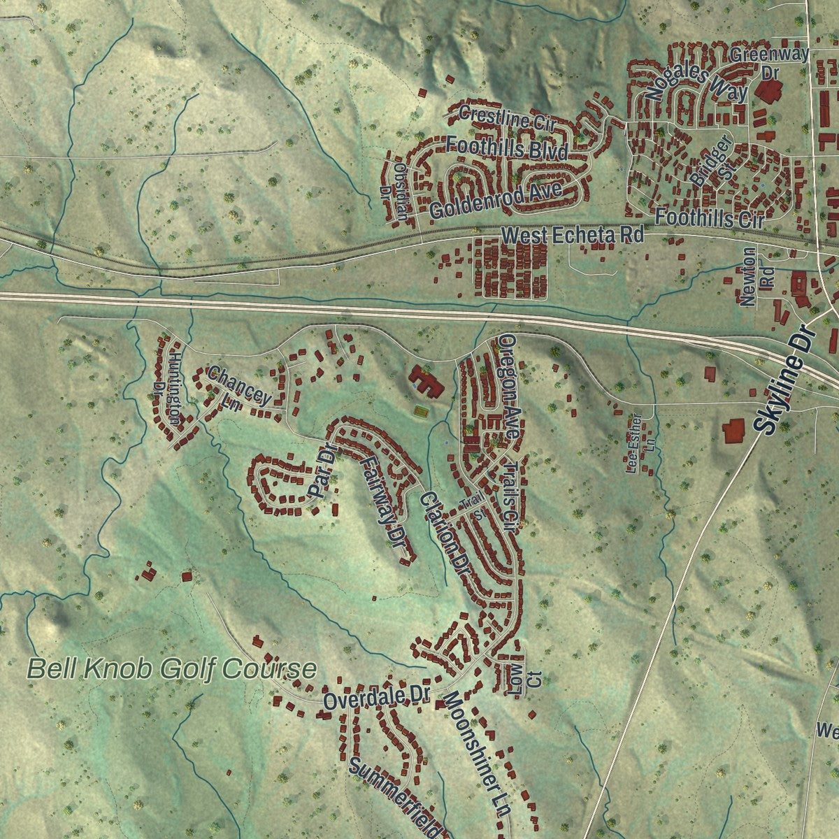 Second close-up of the map of Gillette, Wyoming print showing more streets and buildings