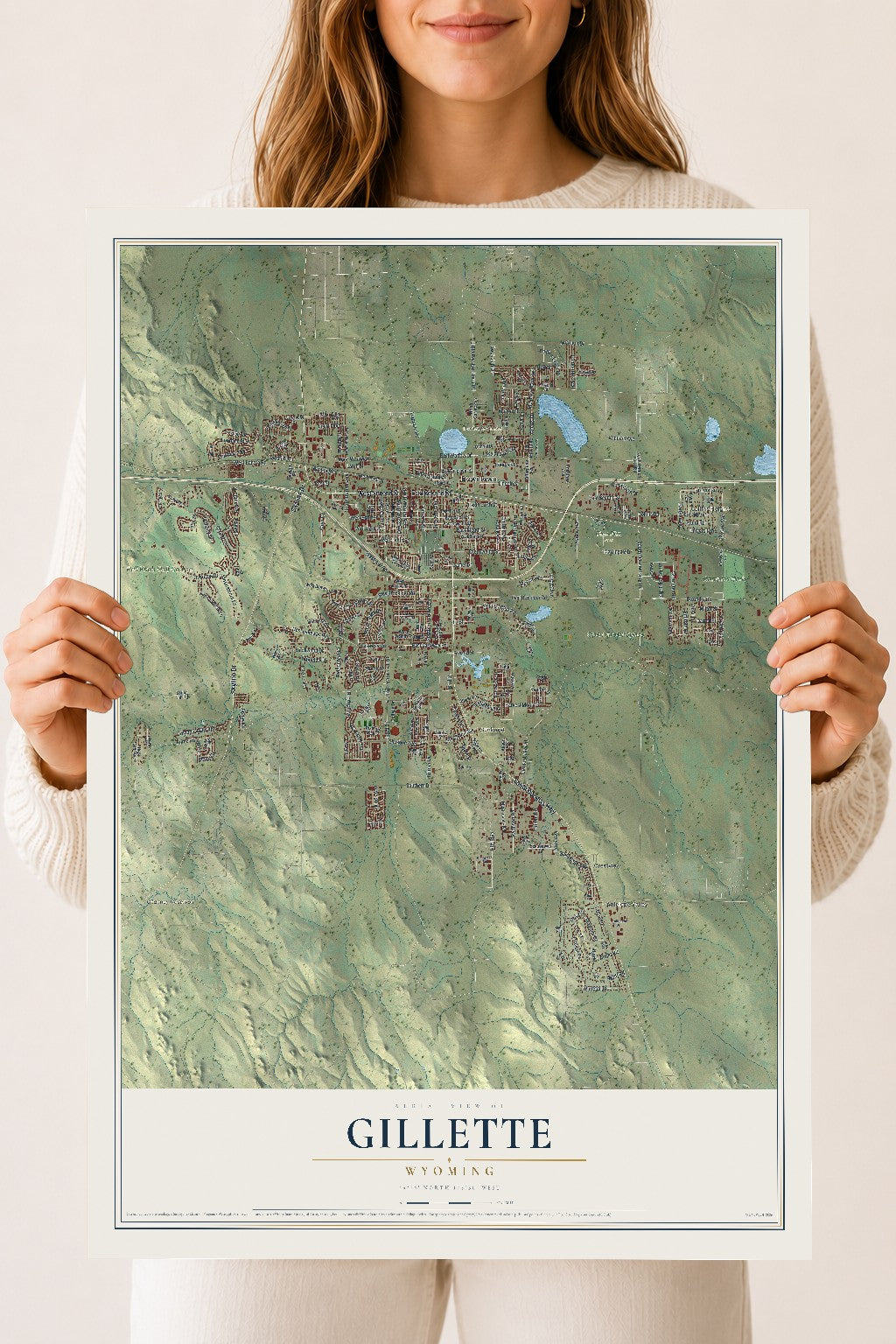 Map of Gillette, Wyoming, 18 x 24 inch unframed archival matte print