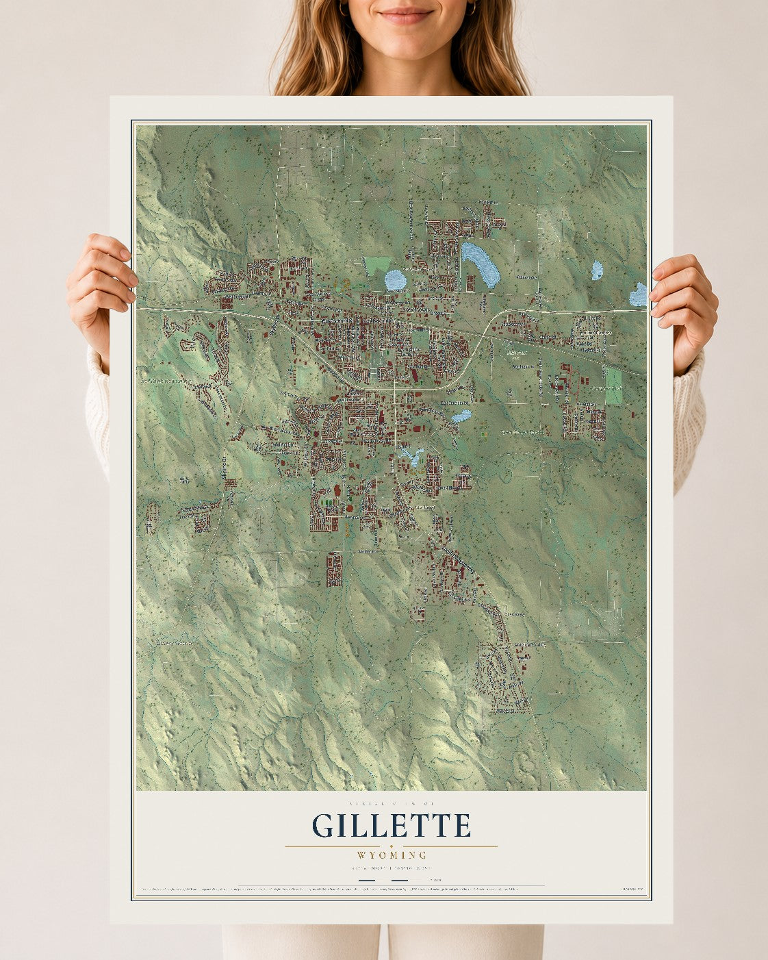 Map of Gillette, Wyoming, 24 x 36 inch unframed archival matte print