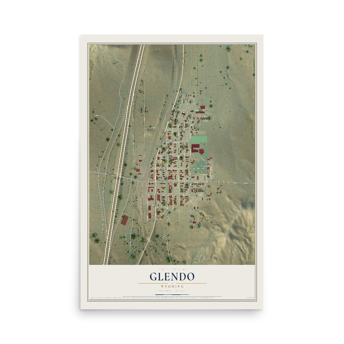 Map of Glendo, Wyoming, 12 x 18 inch unframed archival matte print