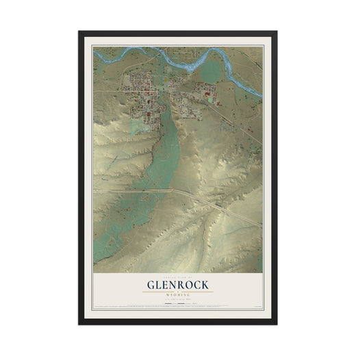 Map of Glenrock, Wyoming, 12 x 18 inch print in a black wood frame