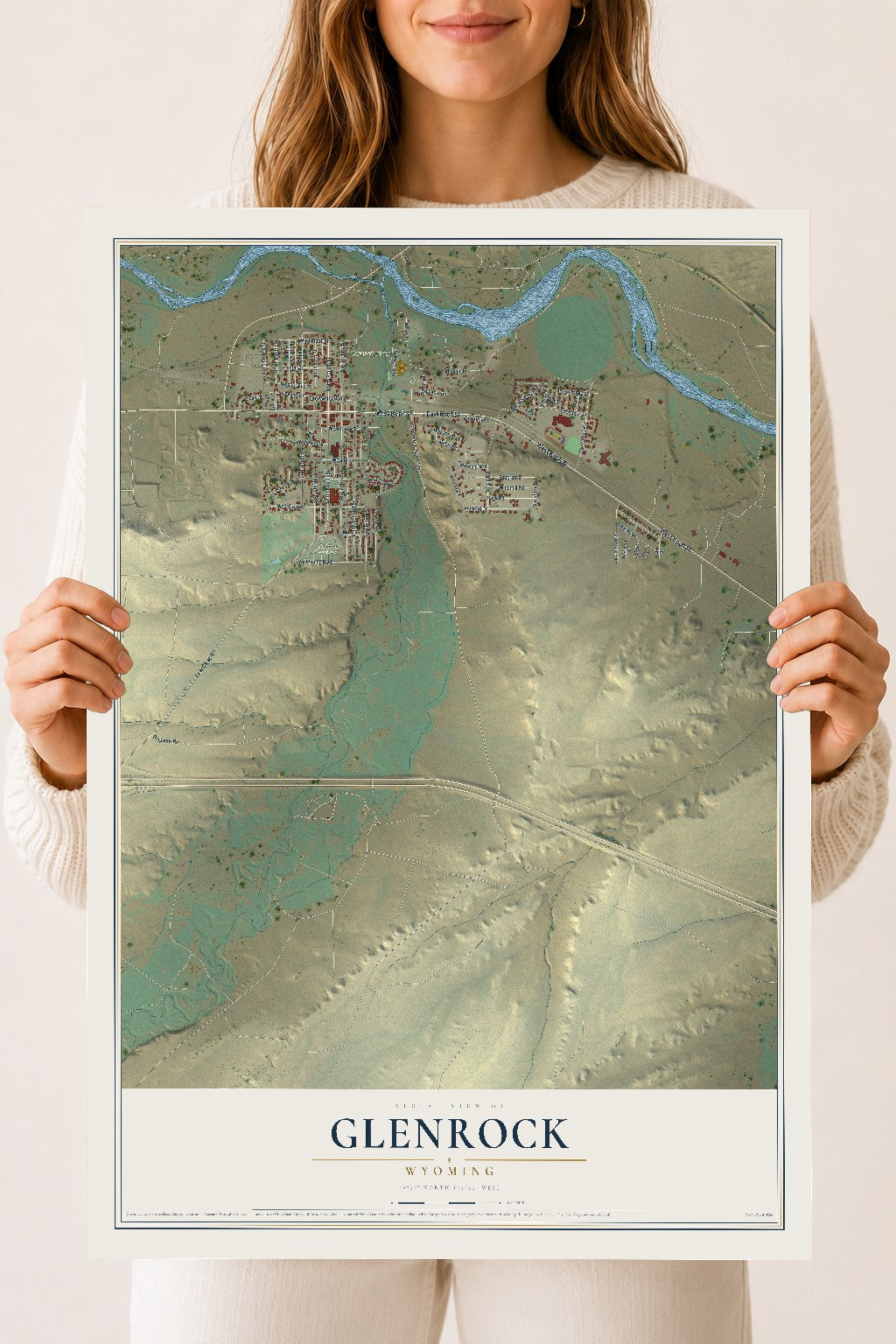 Map of Glenrock, Wyoming, 18 x 24 inch unframed archival matte print