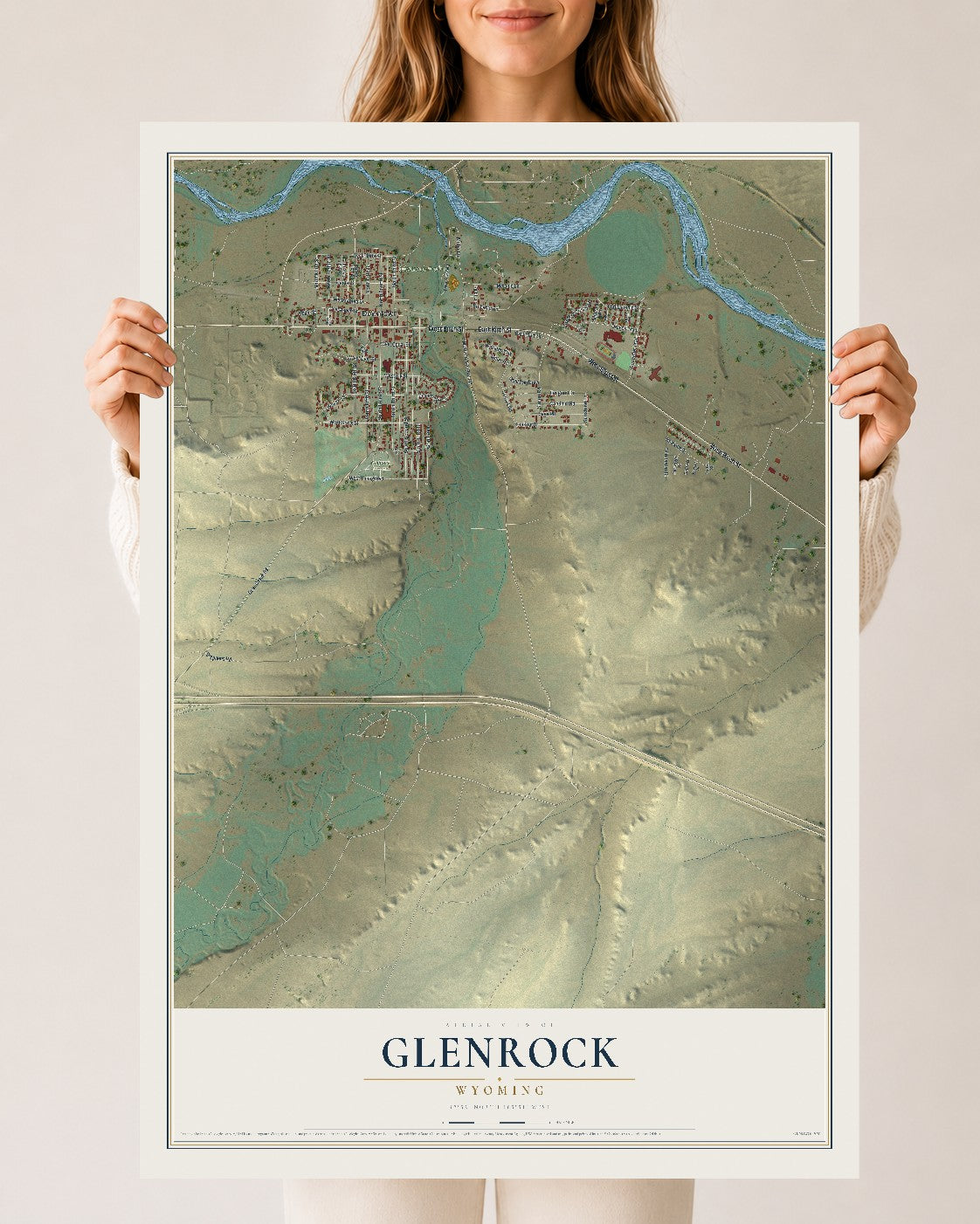 Map of Glenrock, Wyoming, 24 x 36 inch unframed archival matte print