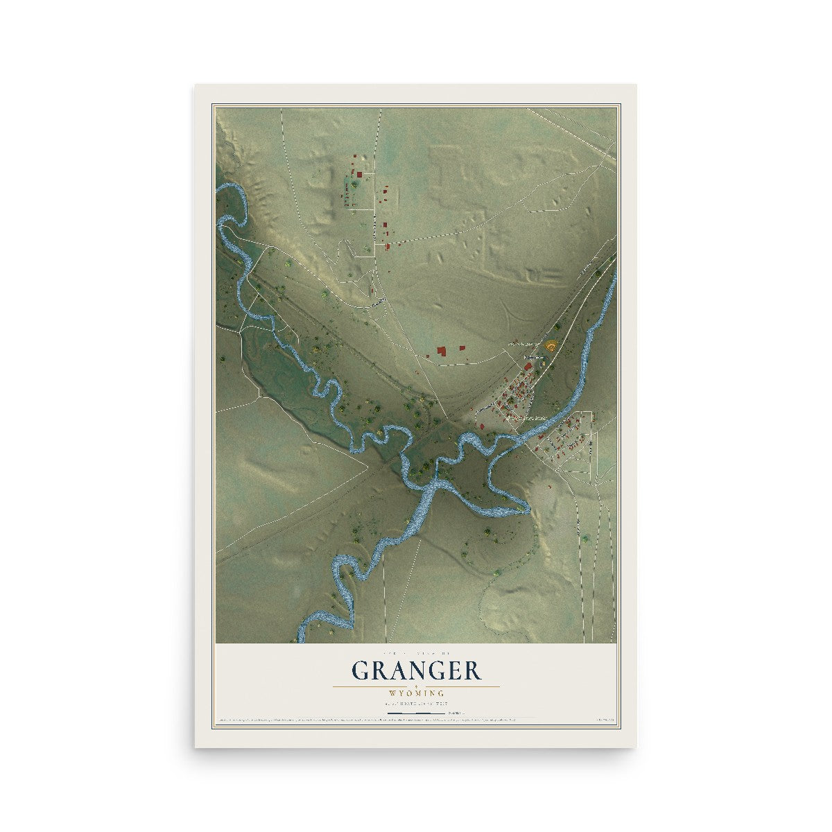 Map of Granger, Wyoming, 12 x 18 inch unframed archival matte print