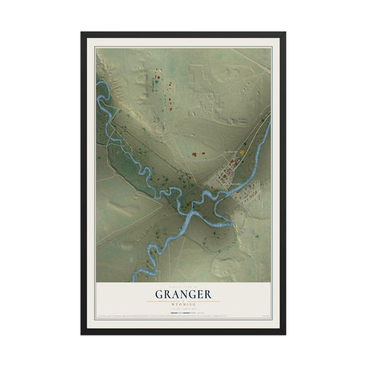 Map of Granger, Wyoming, 12 x 18 inch print in a black wood frame