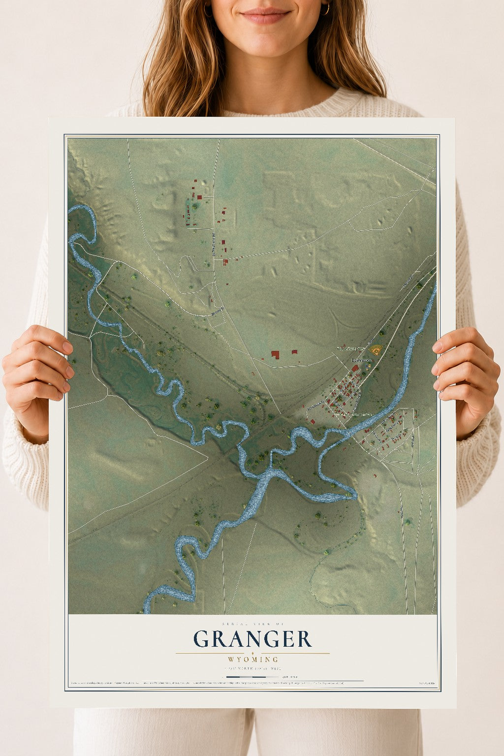 Map of Granger, Wyoming, 18 x 24 inch unframed archival matte print
