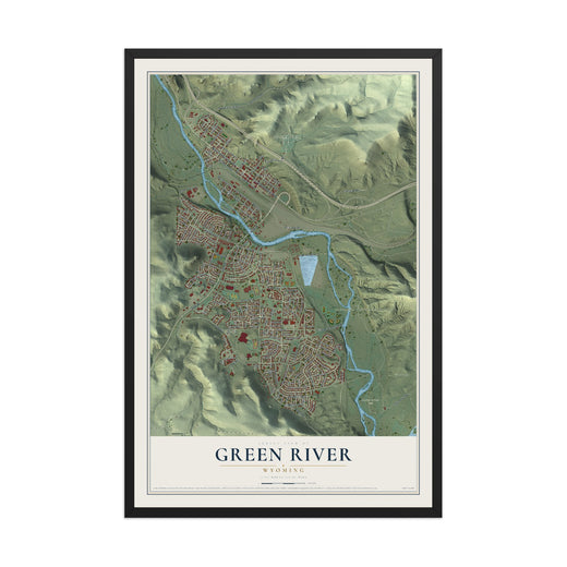 Map of Green River, Wyoming, 12 x 18 inch print in a black wood frame