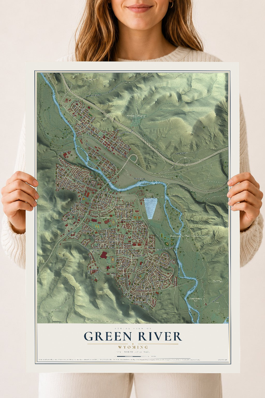 Map of Green River, Wyoming, 18 x 24 inch unframed archival matte print