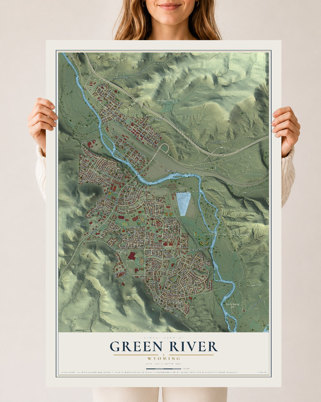 Map of Green River, Wyoming, 24 x 36 inch unframed archival matte print