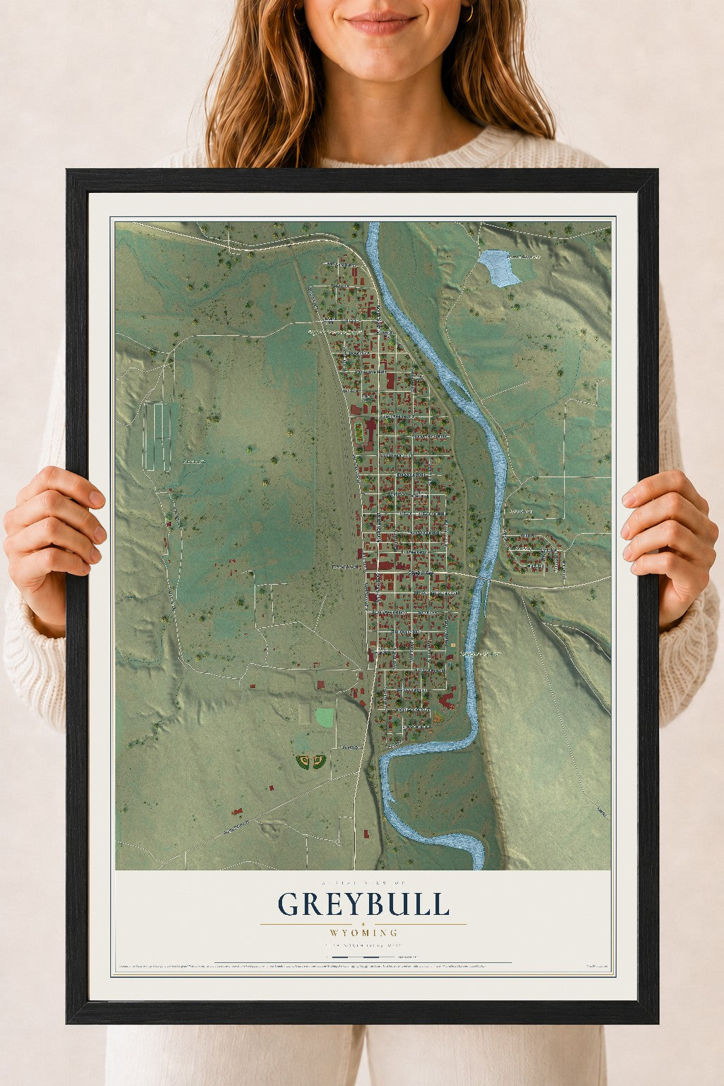 Map of Greybull, Wyoming, 18 x 24 inch print in a black wood frame