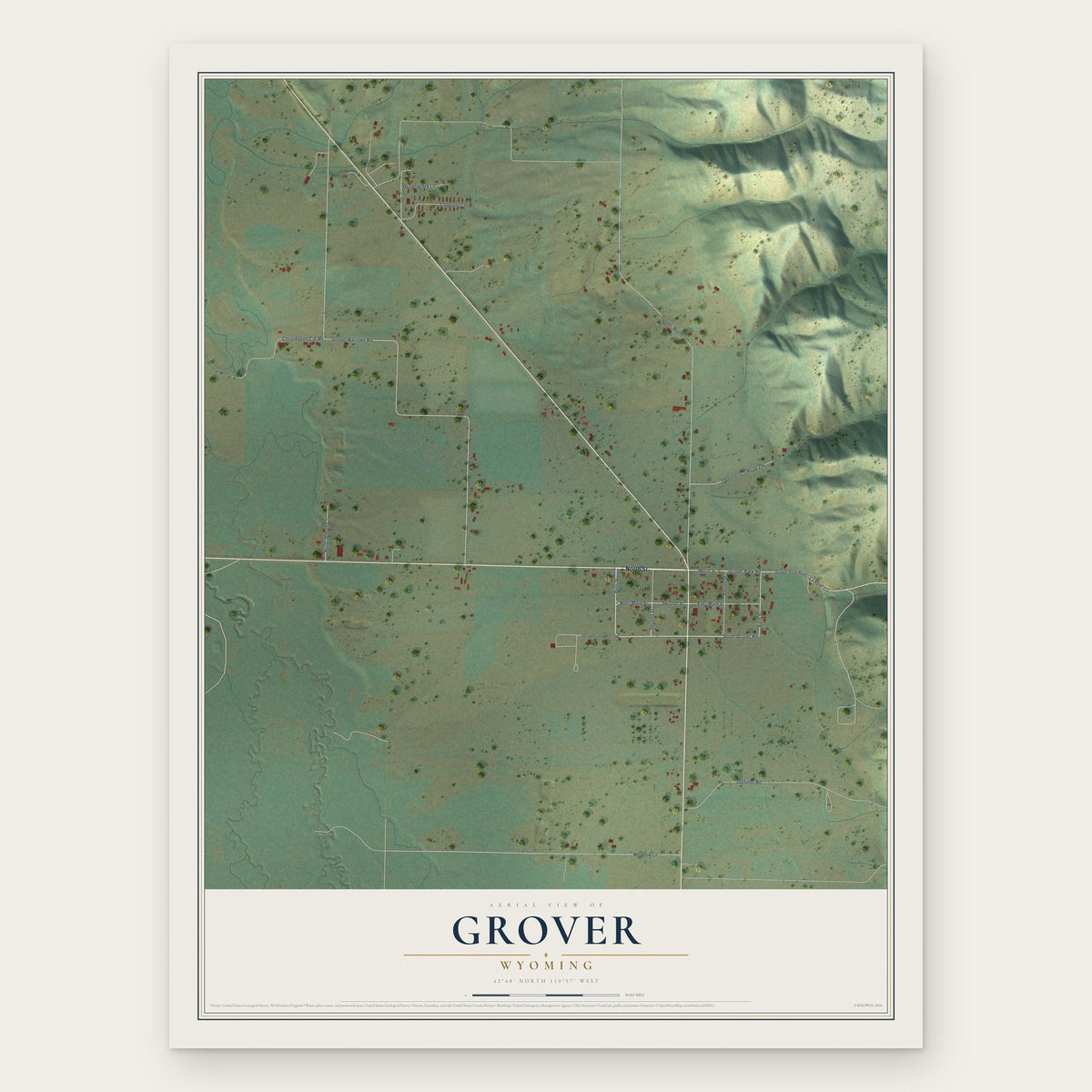 Grover, Wyoming map print, the full design