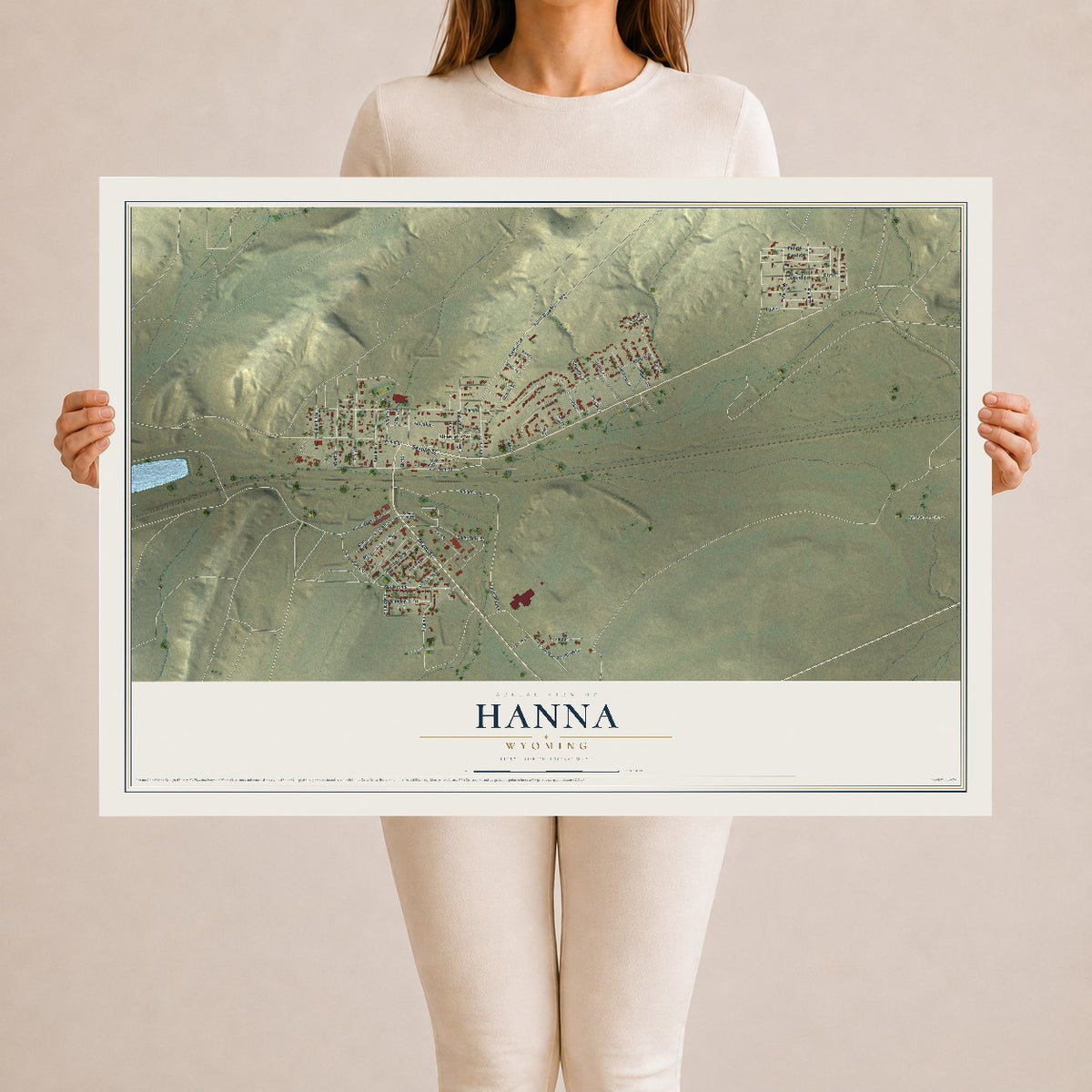 Map of Hanna, Wyoming, 24 x 36 inch unframed archival matte print