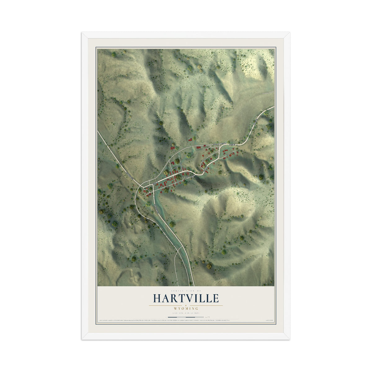 Map of Hartville, Wyoming, 12 x 18 inch print in a white wood frame