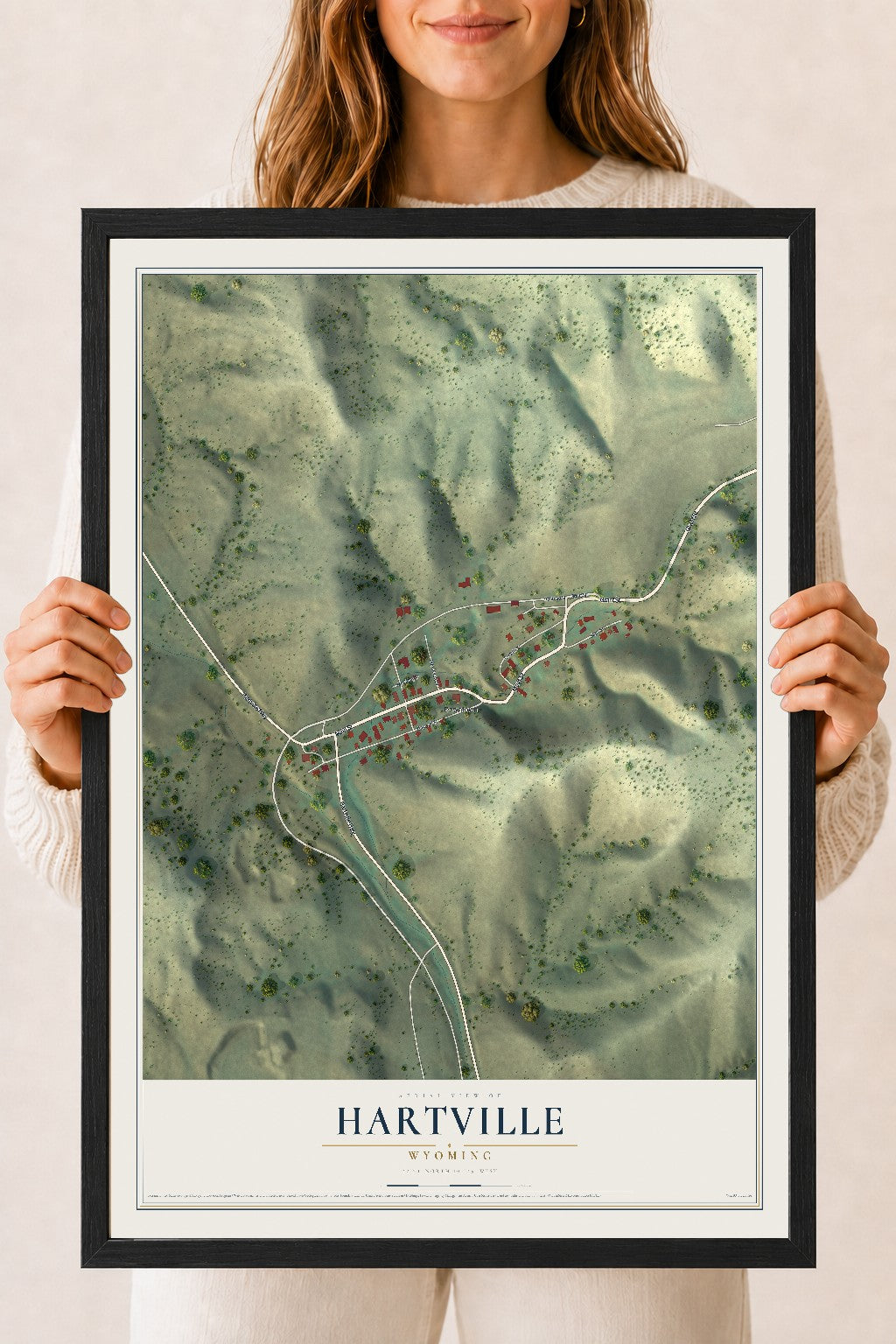 Map of Hartville, Wyoming, 18 x 24 inch print in a black wood frame