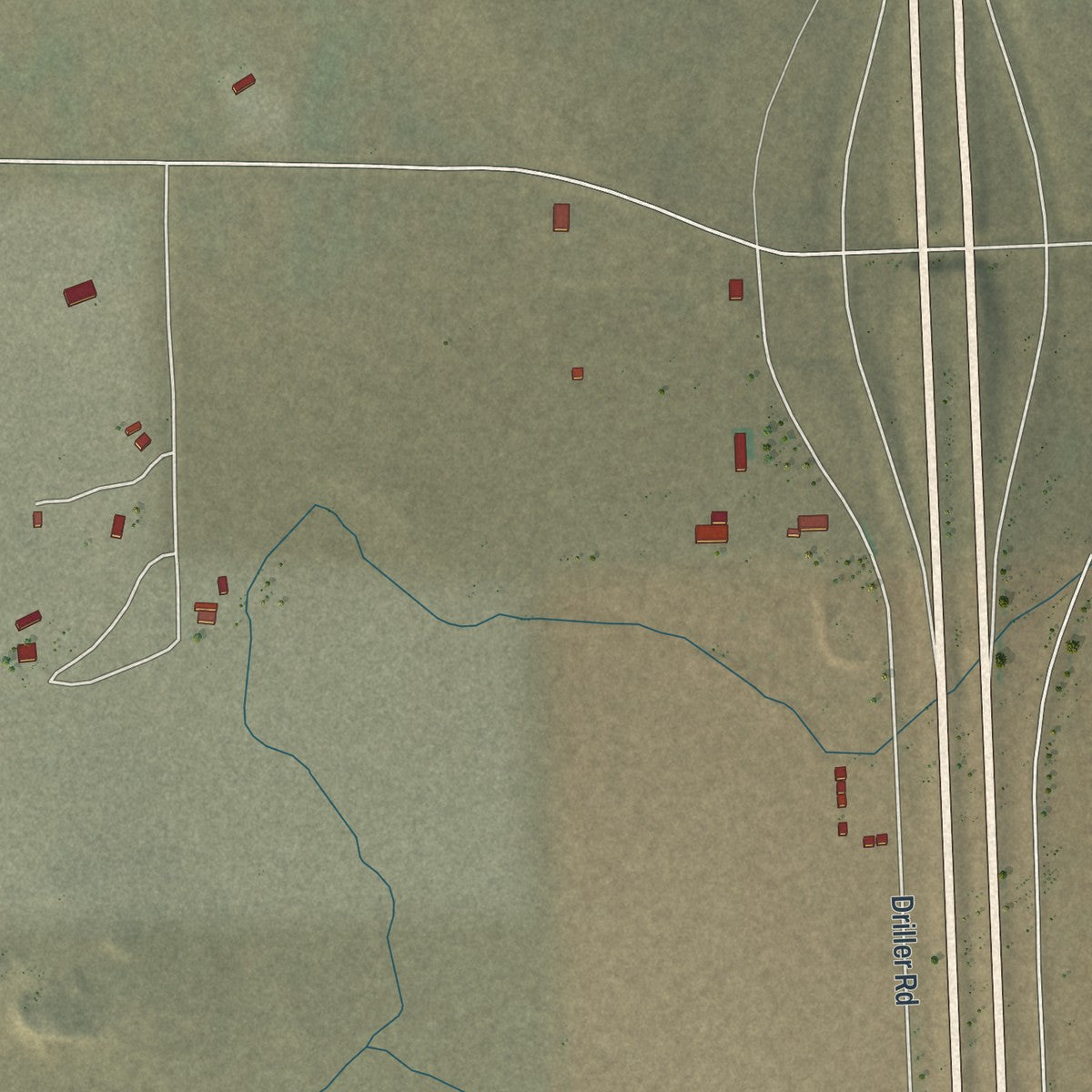 Close-up of the map of Homa Hills, Wyoming print showing street and building detail