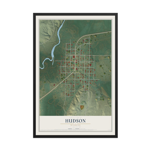 Map of Hudson, Wyoming, 12 x 18 inch print in a black wood frame
