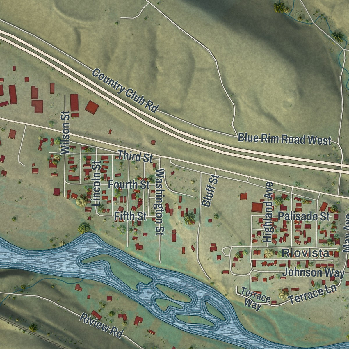 Close-up of the map of James Town, Wyoming print showing street and building detail